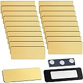 Geelin 50 Pack Magnetic Name Tags Blank Name Badge Holder Plastic ID Tag Backing 1 x 3 Inches with 3 Pcs Magnets for Police Office Employee Custom(Gold)