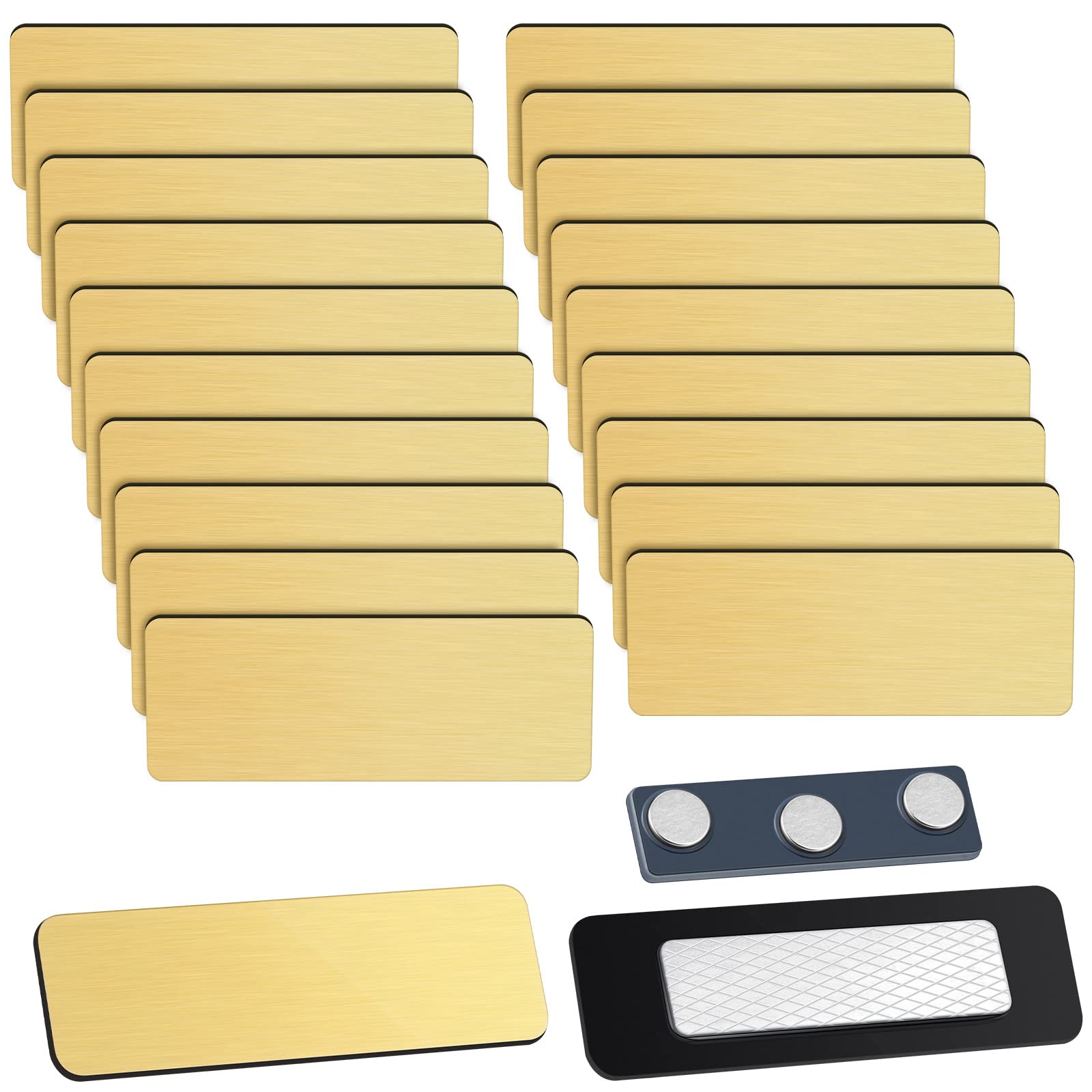 Photo 1 of Geelin 50 Pack Magnetic Name Tags Blank Name Badge Holder Plastic ID Tag Backing 1 x 3 Inches with 3 Pcs Magnets for Police Office Employee Custom(Gold)
