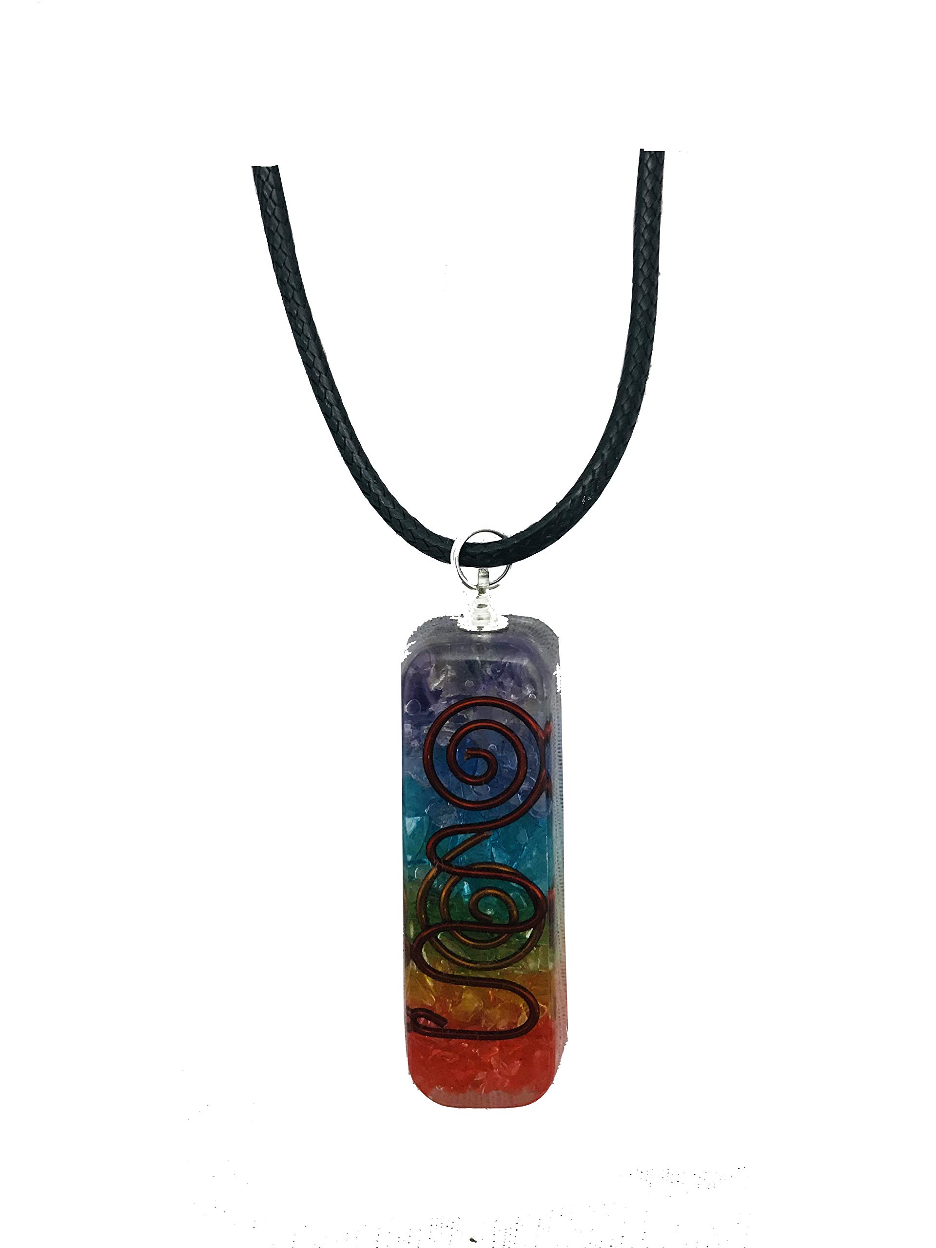 Gavya International 7 Chakra Crystal Stone Orgone Pendant Gemstone Rainbow with Wax Cord Rope Chain for Necklace Energy Generator Used for Meditation & Yoga Spiritual Energy Gift Him Her