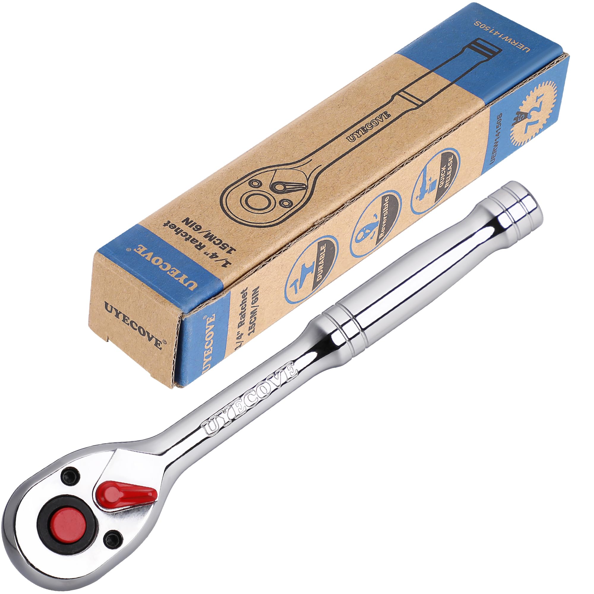 Photo 1 of UYECOVE 1/4 Inch Drive Ratchet Wrench, 1/4 Ratchet, Socket Wrench, 72-Tooth Quick-release Reversible Cr-Mo Head, Chrome Steel Made - 5.9''15cm