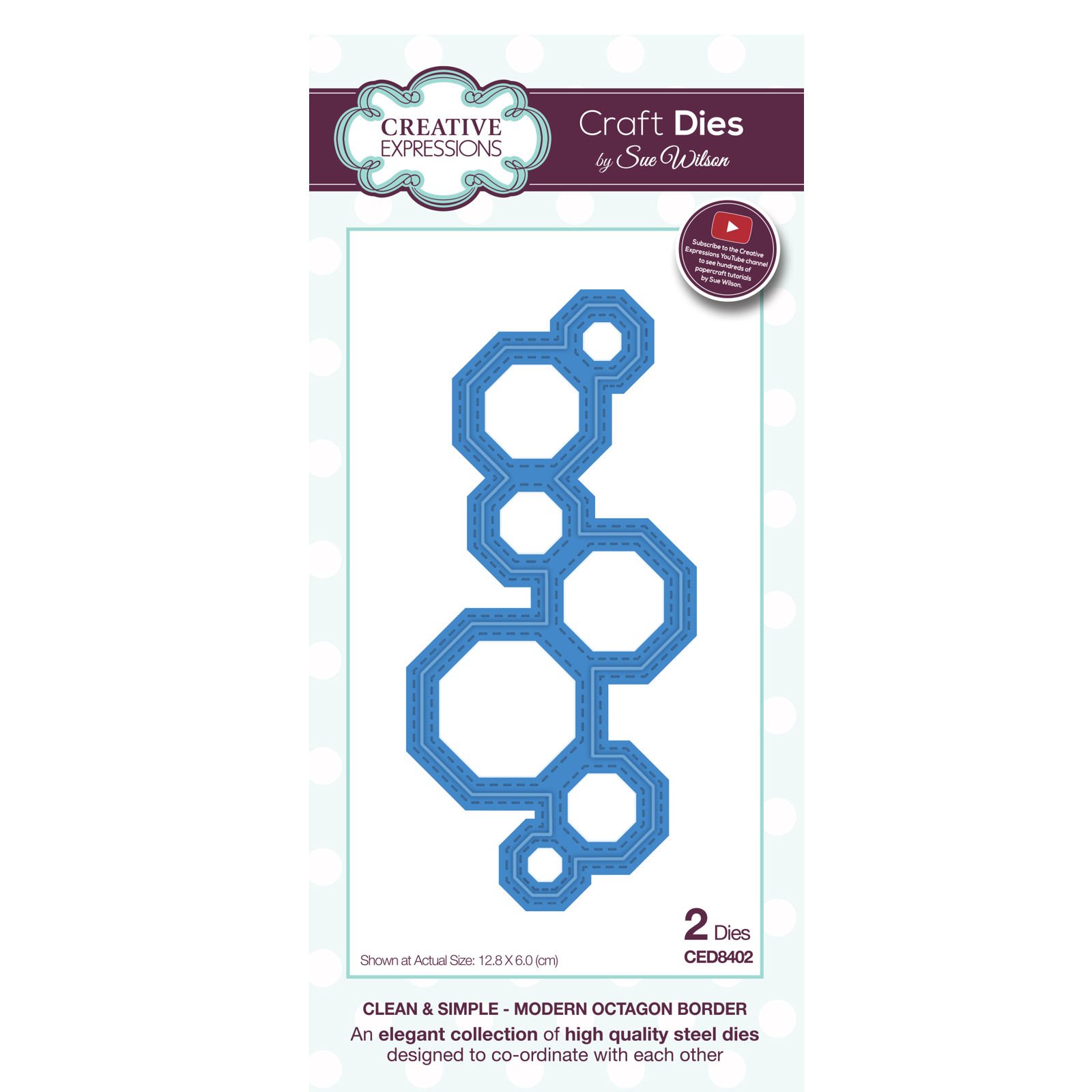 Sue Wilson Clean and Simple Collection Modern Octagon Border Die, Metal, Silver, 24 x 12.5 x 0.8 cm