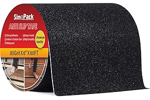 SINOPACK 6" Anti Slip Tape, Black Non Slip Ramp for Outdoor 6Inch x 60FT Non Skid Tape, Best Grip Non Slip Strips Tape High Traction Friction Abrasive Adhesive for Stairs Step