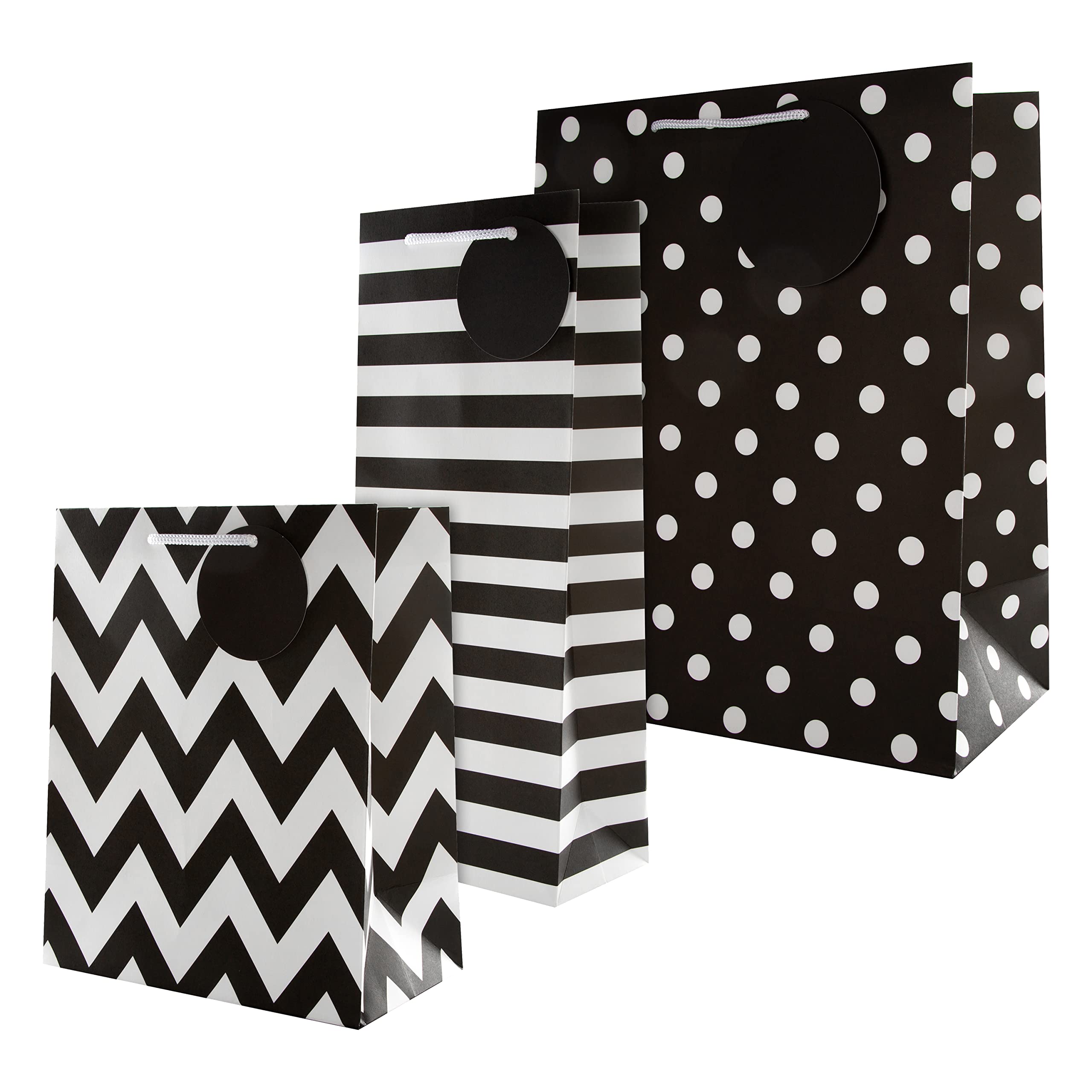 Hallmark Multi Occasion Gift Bag Bundle - 3 Essential Sized Bags in 3 Contemporary Black Designs