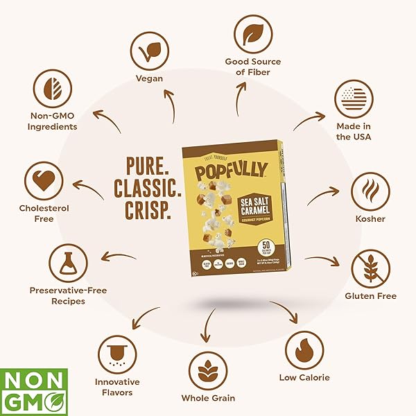 POPFULLY SEA SALT CARAMEL POPCORN FULLY POPS, SHARING BAGS, SWEET & SALTY, BIG POP, MICRO POPCORN BAGS, 3-PACK