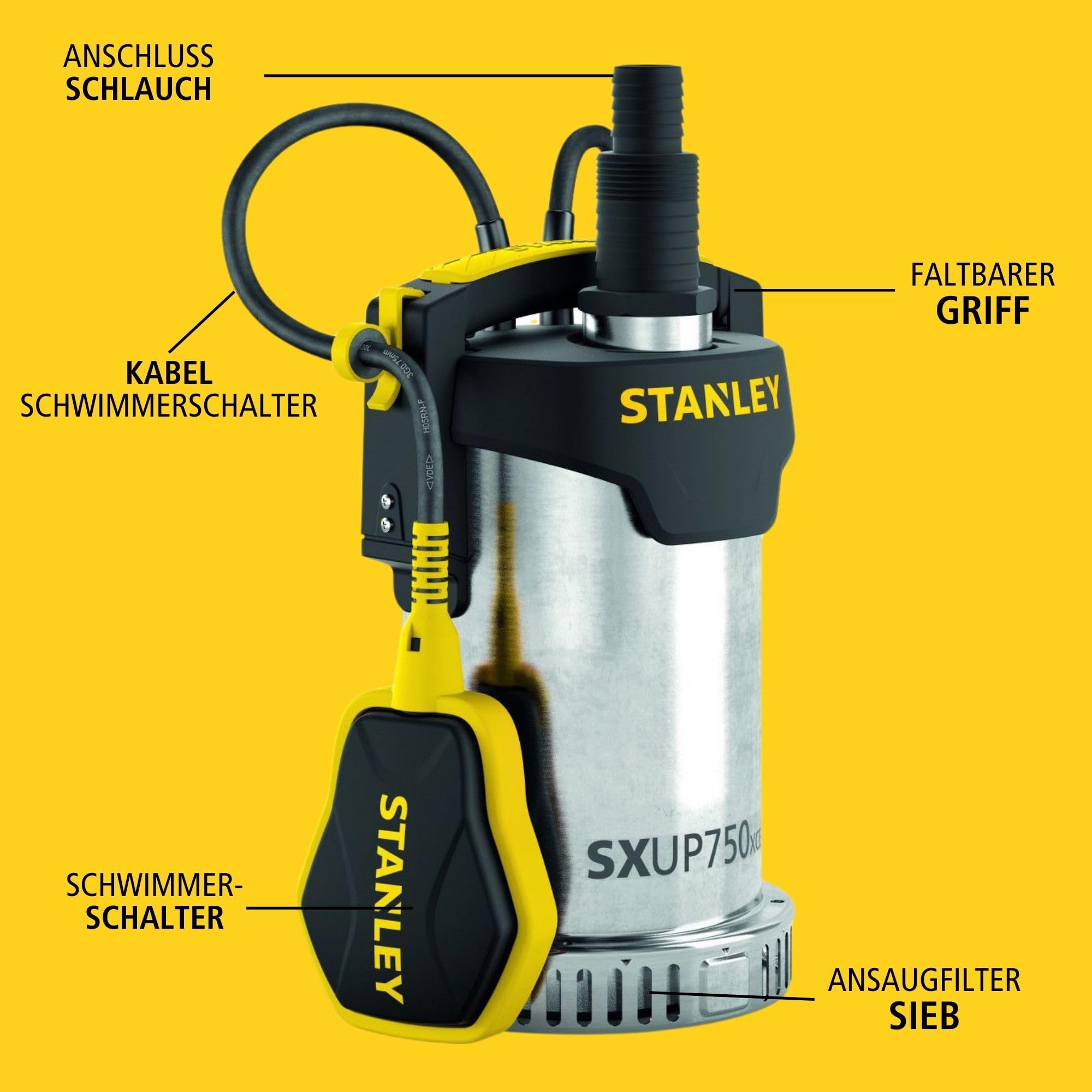Stanley SXUP750XCE Tauchpumpe für Klarwasser (750 W, Förderleistung max. 11.000 l/h, Förderhöhe max. 8,5 m) A51768 Multicolor 6