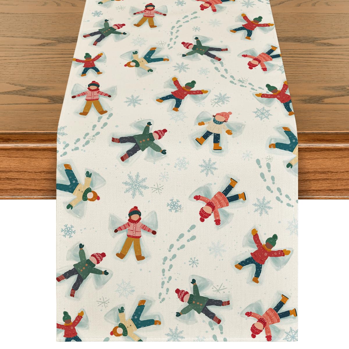 Photo 1 of *2 pack* Artoid Mode Snow Snowflake Happy Children Footprints 210 GSM Winter Table Runner, Seasonal Kitchen Dining Table Decor for Home Party 13x60 Inch
