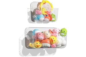 Kindoasis® Bath Toy Storage for Bathtub | Clear Bath Toy Holder | Toy Organizer wtih Cute Stickers | Durable Plastic Shower Caddy for Bathroom | 2 Pack