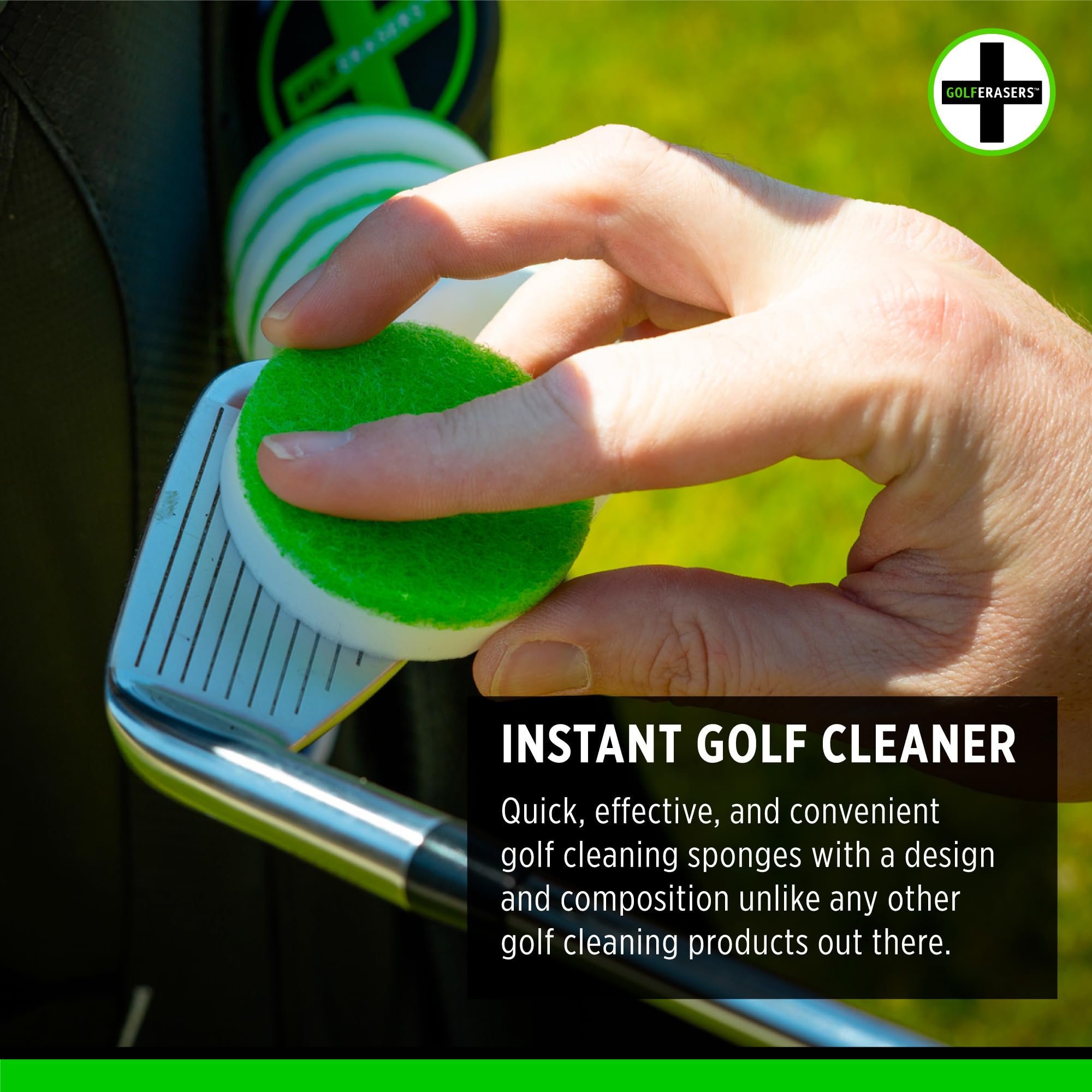 GolfERASERS Instant Golf Eraser with Bag Tether, Premium Dual-Sided Sponge for Cleaning Clubs, Shoes & Golf Balls - Golf Club Cleaner, Golf Ball Cleaner, Golf Club Groove Cleaner, 6 Pack