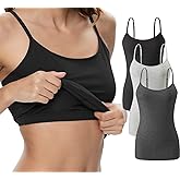 Vislivin Womens Cotton Camisole Adjustable Strap Tank Tops with Shelf Bra Stretch Undershirts