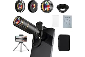 COSULAN Phone Camera Lens Kit Upgraded Version — Includes 22X Telephoto Lens, 205° Fisheye Lens, 0.67X Wide Angle Lens, 25X Macro Lens, Clip & Mini Tripod for iPhone and Android Phones