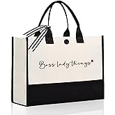 Afterprints Boss Gifts for Women, Best Boss Lady Canvas Tote Bag, Gifts for Bosses on Christmas, Birthday, Bosses Female Leaving, Travel Beach Bag