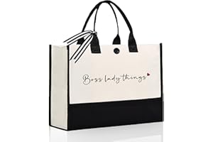 Afterprints Boss Gifts for Women, Best Boss Lady Canvas Tote Bag, Gifts for Bosses Day, Birthday, Christmas, Bosses Female Leaving, Travel Beach Bag