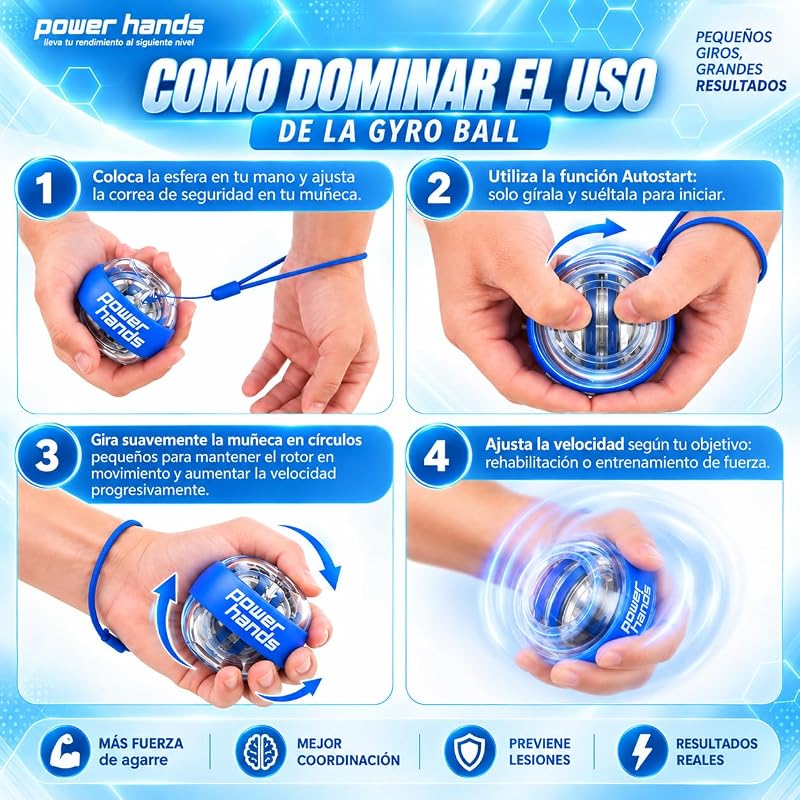- Gyro Ball – Giroscopio de Mano para Fortalecimiento y Ejercicios de Muñeca y Antebrazo – Pelota de Refuerzo y Entrenamiento Deportivo - Hand Grip