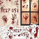 Halloween Window-Clings-Decorations Bloody-Handprint-Footprint Stickers, Scary Halloween Party Indoor/Outdoor Decoration, for Windows, Car - 12 Sheets