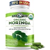 PURA VIDA MORINGA Organic Moringa Capsules, Pure Moringa Leaf Powder Single Origin for Energy, Metabolism &amp; Immune Support, 120ct, 500mg Caps
