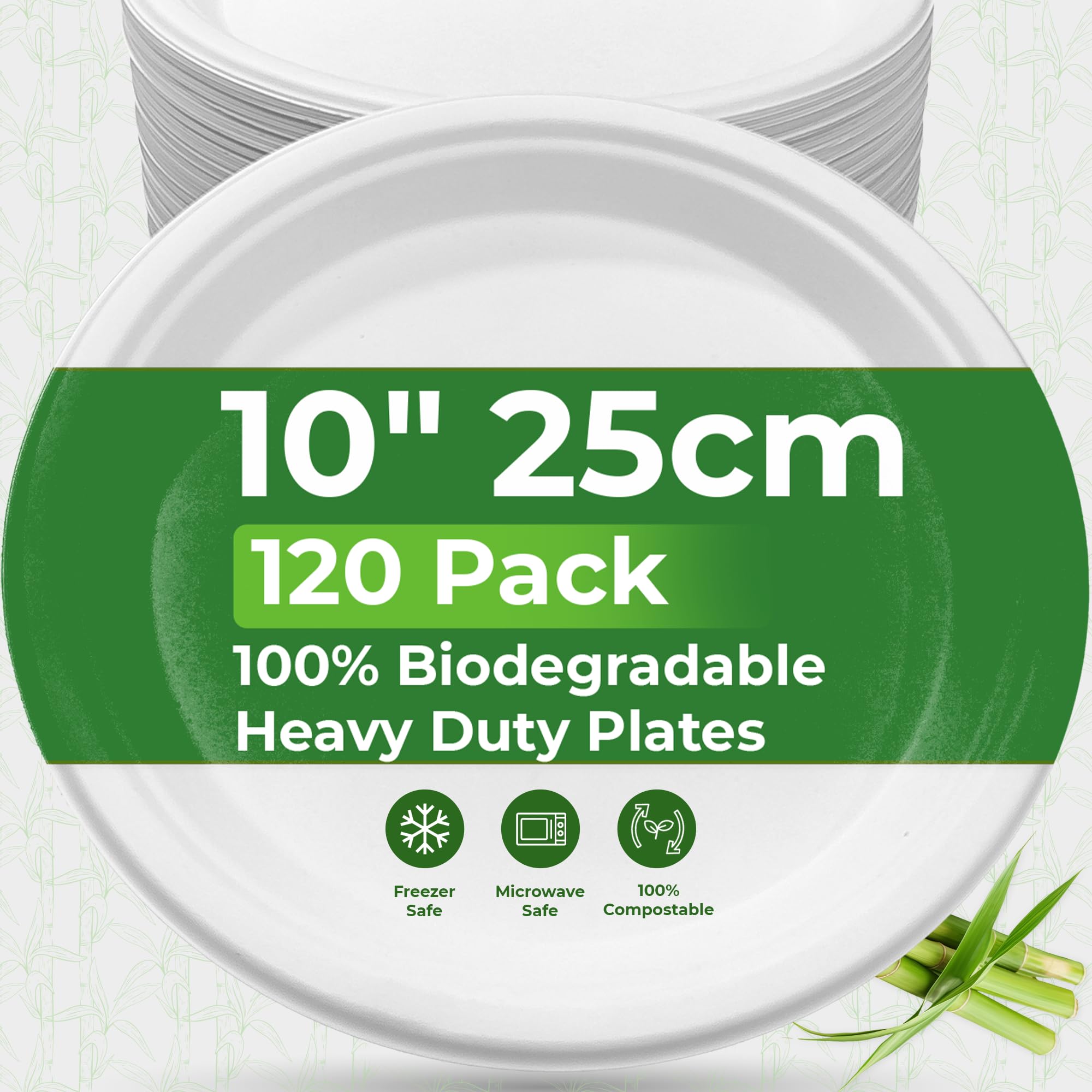 PRIME FEEL 10 Inch Disposable Paper Plates (120 Pack) - 100% Compostable Sugarcane Plates, Heavy-Duty & Eco-Friendly for Parties, Events, BBQs, Camping & Picnics
