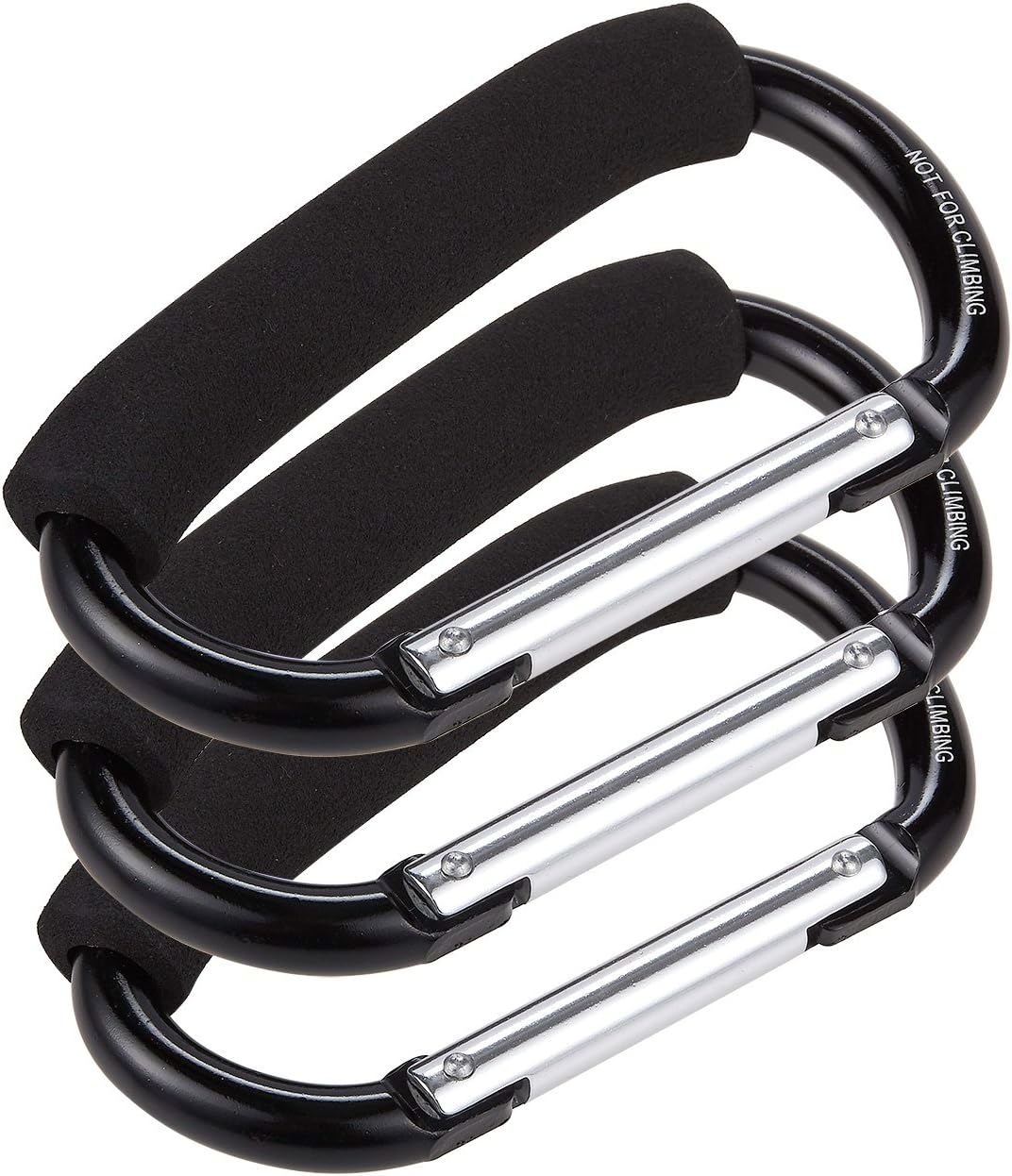 Juvale Stroller Hooks (3-Pack) - Aluminum Carabiner Clips for Baby Strollers - Ideal for Shopping Bags, Handbags, Backpack - Black, 14 x 8.1 x 0.8 cm