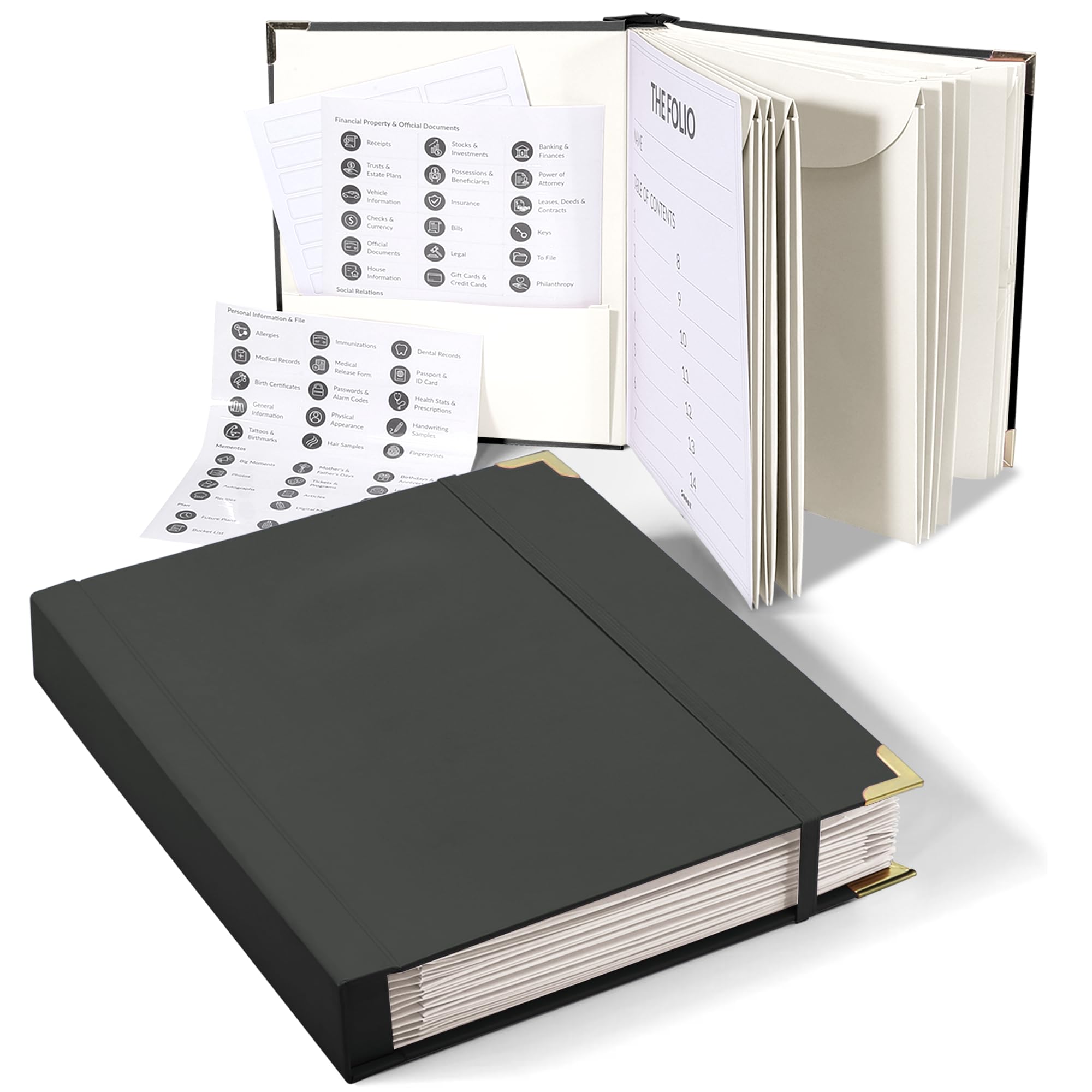 Photo 1 of The Folio Document Organizer,Important Document Organizer| Extra Thick Paper,Hard Cardboard Cover,Durable Binder for Office and Home,Birth Certificates, Social Security Cards, Passports (Black)