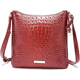Makcr Joacbv Shoulder Crocodile Flat Handbags for Women trendy Ladies Shoulder Bag Embossed Pattern Leather Crossbody Purse