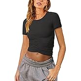 Vivitulip Women’s Short Sleeve T-Shirts Slim Fit Ruched Workout Summer Crop Tops