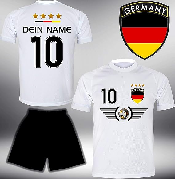 ElevenSports Deutschland Trikot Set 2018 mit Hose GRATIS Wunschname + Nummer im EM WM Weiss Typ #DE5th - Geschenke für Kinder
