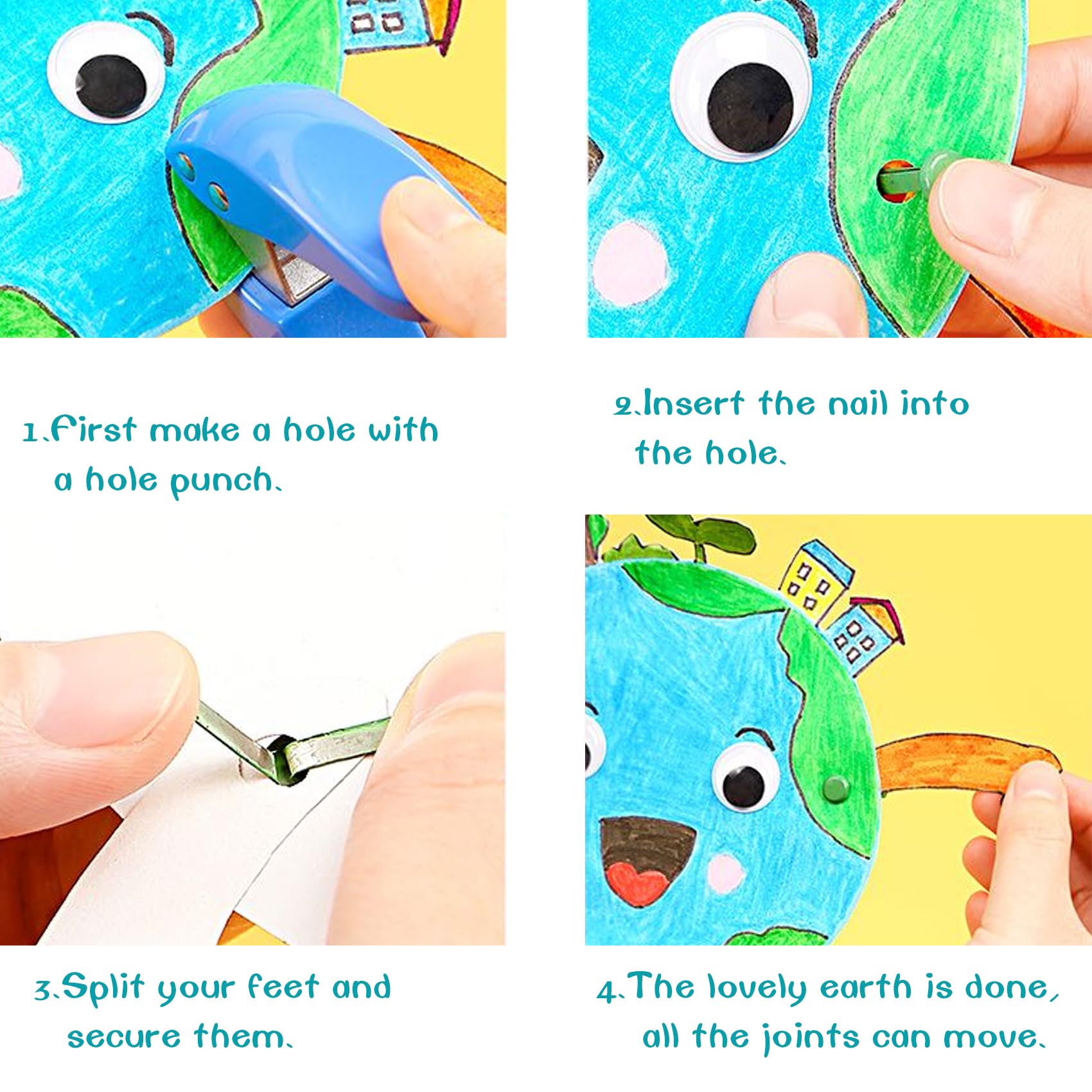 EuTengHao 700Pcs Brass Fasteners Scrapbooking Brads Round Head Brass Plated Fasteners for Craft Art Crafting School Decorative Scrapbooking DIY Supplies (1/2 Inch Shank, 8mm Head, Gold）