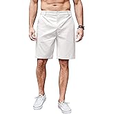 COOFANDY Men's Casual Shorts Linen Flat Front Shorts Elastic Waist Summer Beach Shorts