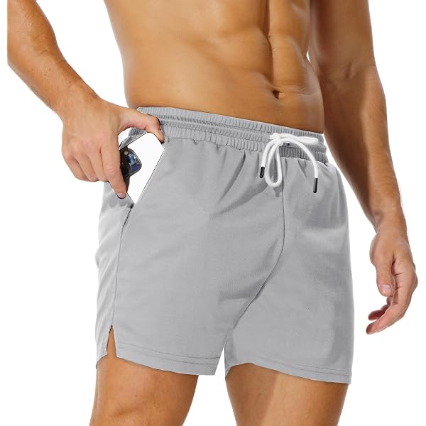 PASLTER Men's Waffle Knit Athletic Shorts - Elastic Waist Drawstring, Gym Workout Sweat Shorts