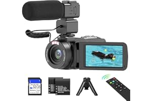 MURAUX Video Camera,1080P 30MP Vlogging Camcorder with IR Night Vision, 3.0” LCD Flip Screen, 18X Digital Zoom, Remote Control, Microphone, Mini Tripod, 2 Batteries & 32GB SD Card