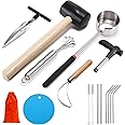 Coconut Opener Tool Set, Safe & Easy to Open Young & Mature Coconuts Tool, Food Grade Stainless Steel Coco Nut Opener Kit with Rubber Mallet Meat Removal, Scraper, Straw & Silicone Mat, ALL IN ONE Bag