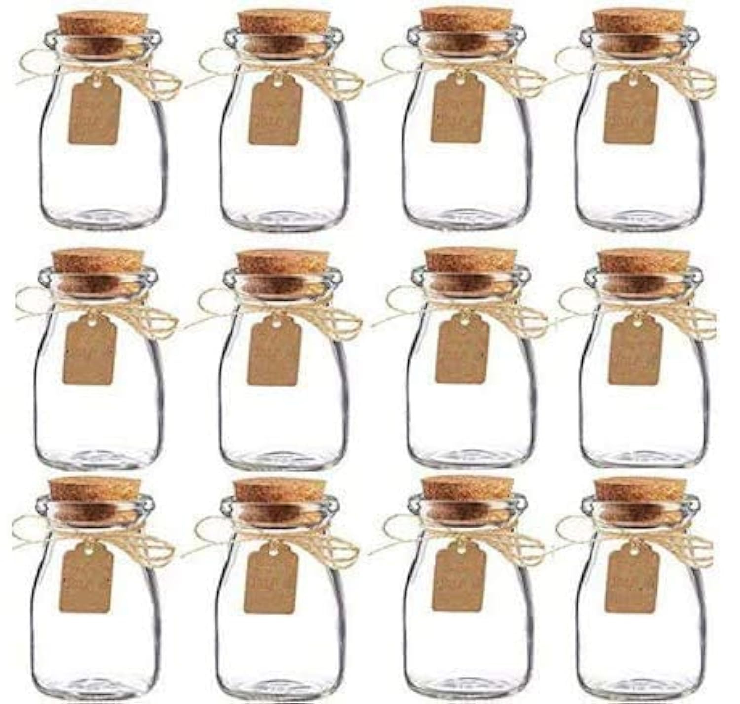 AmaJOY Pack of 15 Glass Favor Jar with Cork Lids,Escort Card and Twine Wedding Favor Party Favor Vintage Glass Bottles Honey Pot Bottles