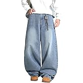DFGIGT Men's Baggy Y2K Hip Hop Street Jeans Wide Leg Denim Pants Loose Fit Long Trousers