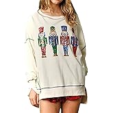 NUFIWI Women Christmas Sequin Graphic Sweatshirts Cute Xmas Santa Oversized Pullovers Funny Holiday Sparkly Tops