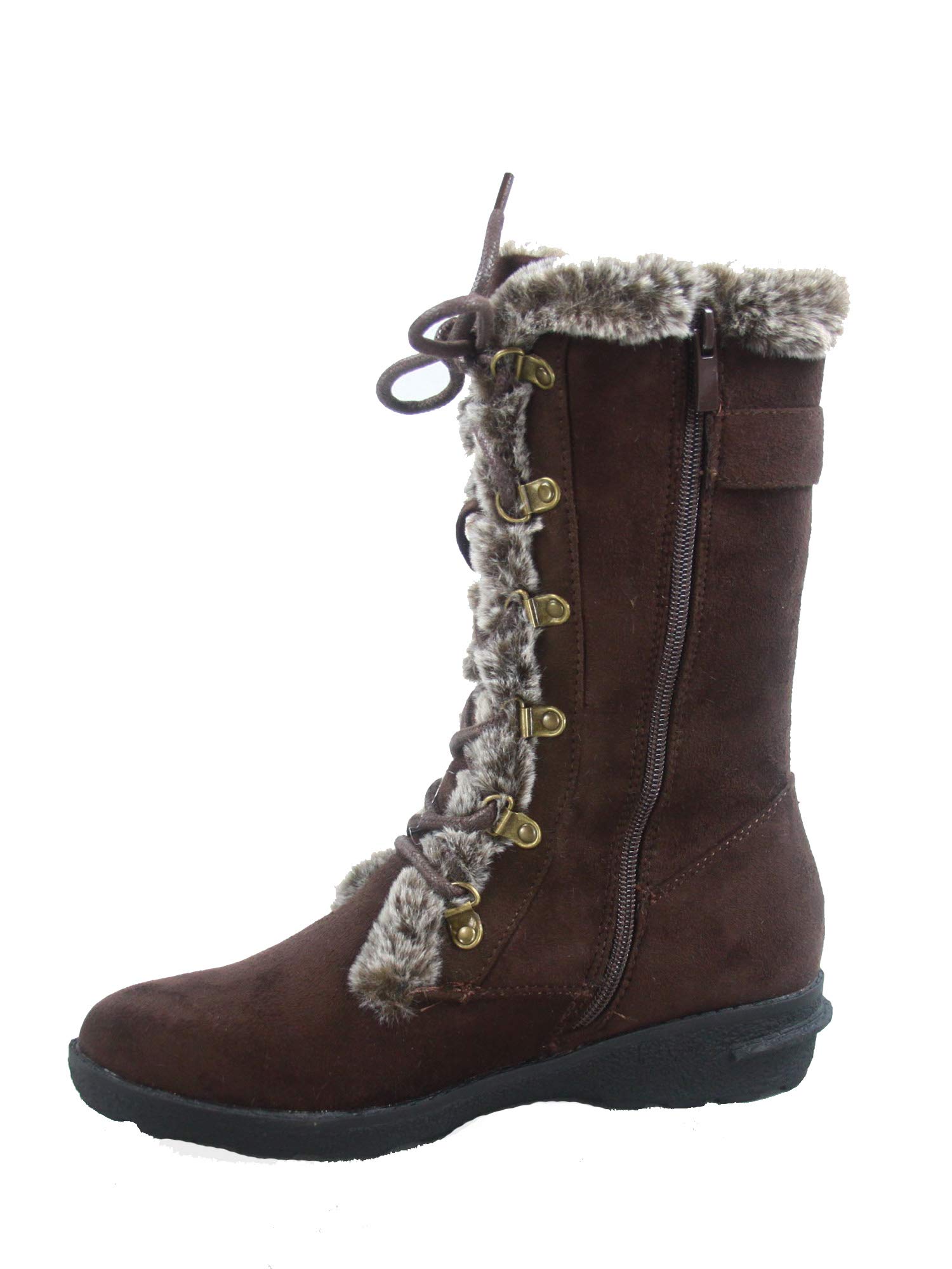 Forever Link FZ-Aura-10 Women's Fashion Round Toe Lace Up Zipper Mid-Calf Winter Snow Boots Shoes (6 (M) US, Brown) - Image 3