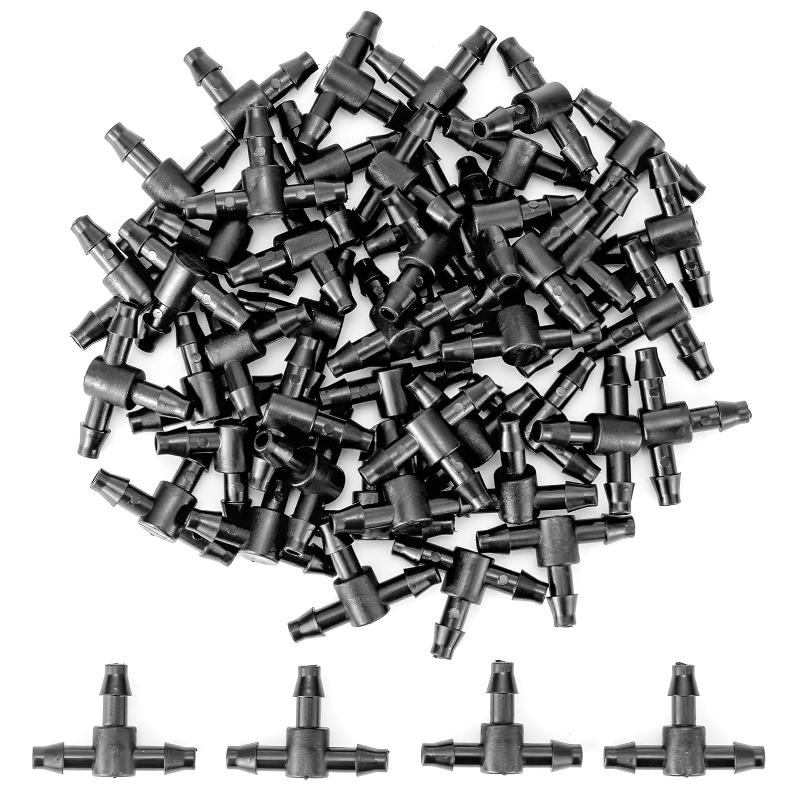 Pxyelec 50pcs Tee Connectors Irrigation System Kit, Garden Misting Plastic Atomizing Sprinkler Tee Connector Bulkheads(Inner: 4mm / Outside: 7mm)