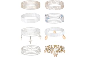 Tornito 8Pcs 31.5 Inches African Waist Bead Chain Elastic Belly Beads Butterfly Shell Layered Body Chain Colorful Jewelry Accessories for Women