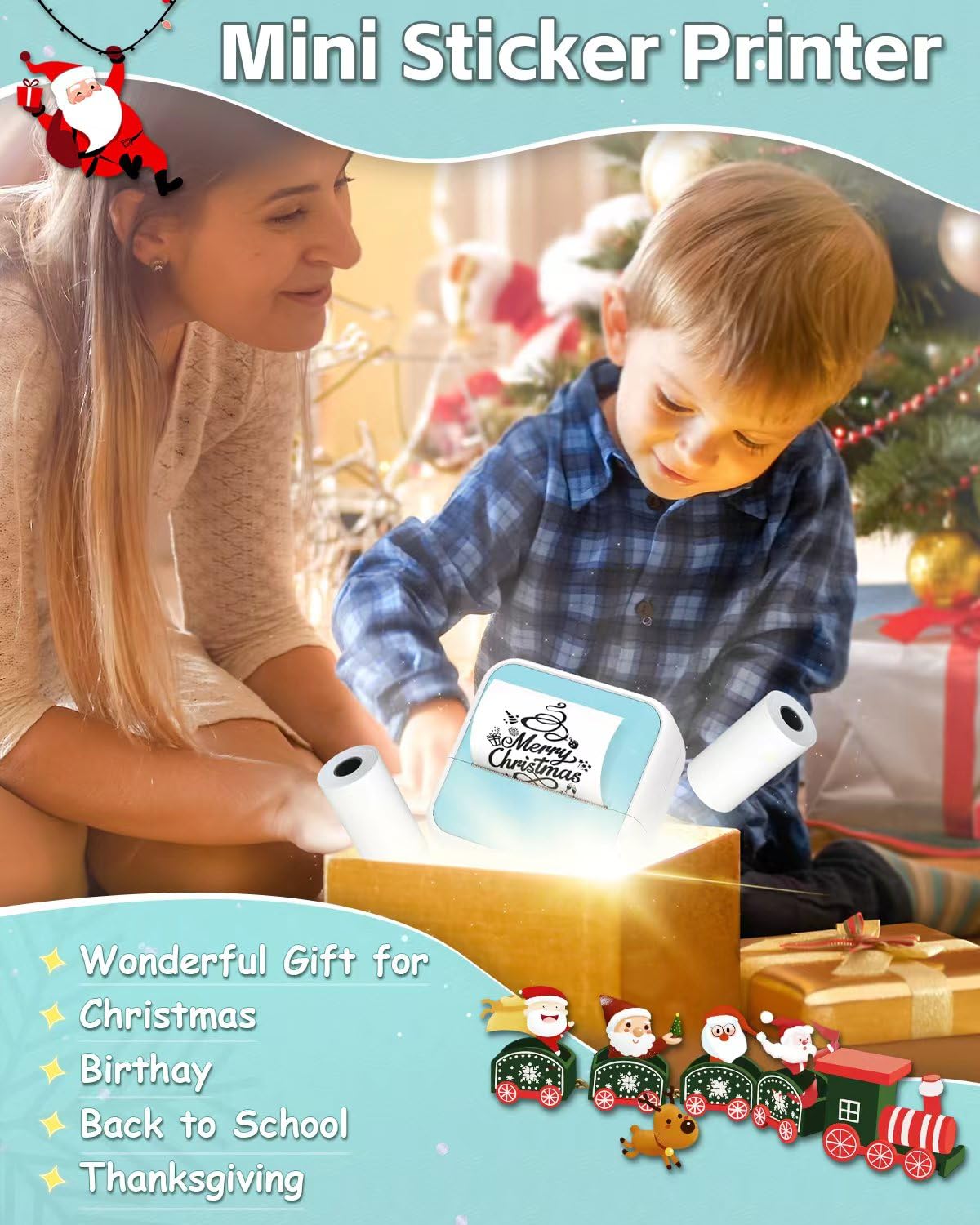 Sticker Printer - Printpods Mini Printer with Stickers, Print Pod, Bluetooth Inkless Printers, Sticker Maker, Portable Thermal Printer for iphone, Impresora Portátil for Notes, Journal, DIY, Kids Gift