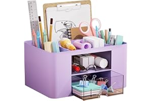 Marbrasse Desk Organizer, Pen Organizer with 2 Drawers, Plastic Pencil Holder for Desk, Desk Organizers and Accessories with 