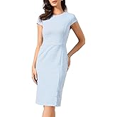 Allegra K Women's Elegant Tweed Dress Crew Neck Cap Sleeve Split Office Work Pencil Dresses