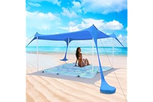 Zeepair Beach Tent Pop Up Shade Canopy Sun Shelter UPF50+ with 2 Stability Poles/Carry Bag/Ground Pegs/Sand Shovel/Windproof Ropes Portable Outdoor Family Sunshade for Camping (Royal Blue,7×7FT)