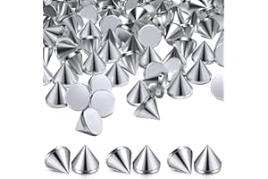 OIIKI 440PCS 8mm Silver ABS Bullet Spike Cone Studs, Rivets Cone Spike Studs Beads, Flat Back Punk Spikes DIY Crafts Studs Glue on Decoration for Clothing Leather Clothes Belt Bag Shoes Jewelry Trims