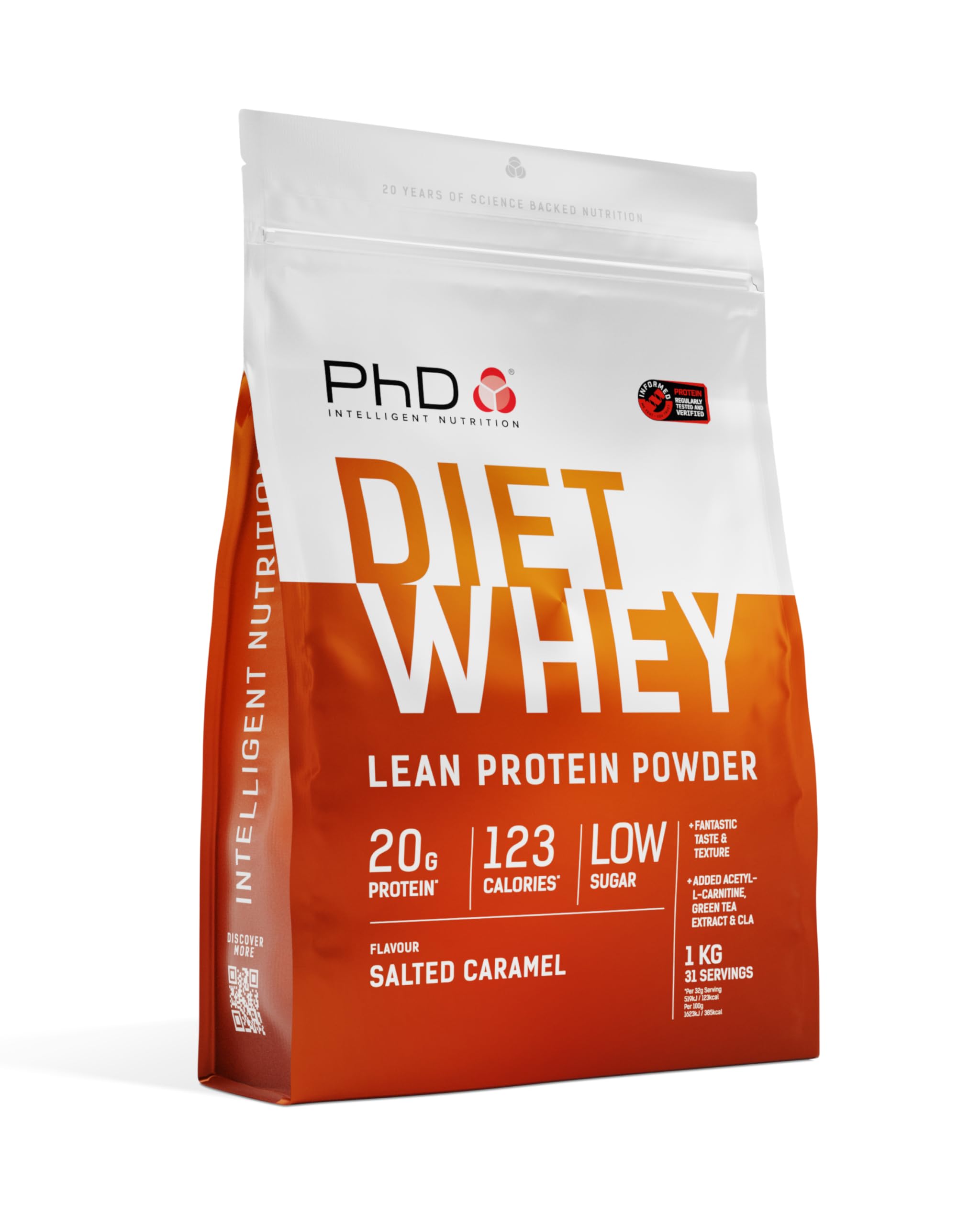 PhD Nutrition Diet Whey Lean Protein Powder | Salted Caramel Whey Protein Powder | 1kg Bag