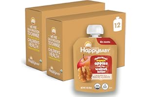 Happy Baby Organics Stage 2 Baby Food Pouches, Gluten Free, Vegan Snack, Nutty Blends, Apple & Walnut Butter, 3 Ounce (Pack of 12)