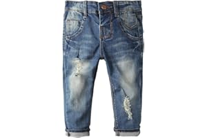 KIDSCOOL SPACE Baby Girl Boy Jeans,Elastic Band Inside with D-Rings Ripped Denim Pants