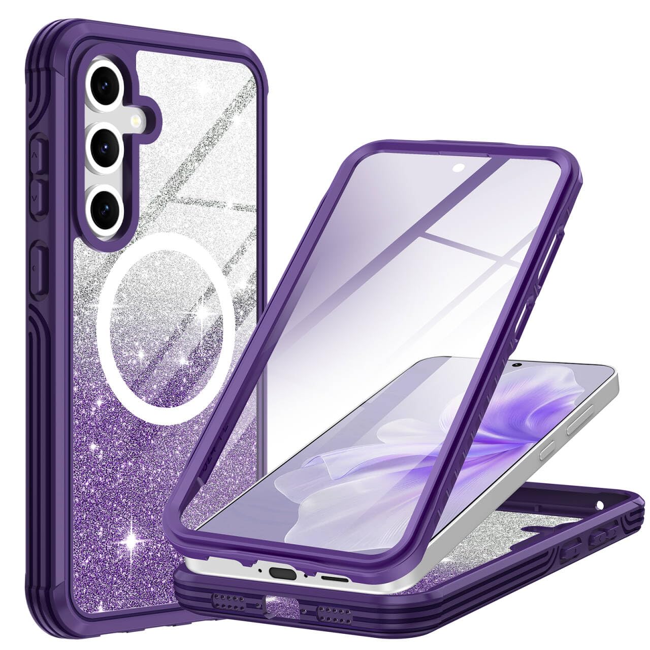 Photo 1 of Hekodonk for Samsung Galaxy S24 FE Case Glitter,Compatible with MagSafe[Built-in Tempered Glass Screen Protector & Camera Lens Protection] Full Body Shockproof Protective Bling Phone Case,Amethyst