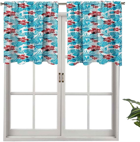 Cortinas pequeñas para ventana de cocina, cenefas de hojas de palmera