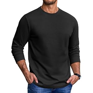 COOFANDY Mens Long Sleeve Tee Shirts Heavy Weight Cotton Crew Neck T-Shirt Regular Fit Casual Basic Tees