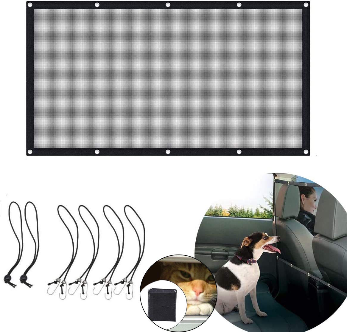 Car Pet Barrier Safety Net for Dog, Vehicle Universal Mesh Fence Safety Barrier Durable Travel Blocks Dogs Access To Car Front Seats,Pet net for cars Pet Barrier Car Safety Net with Hooks and Straps