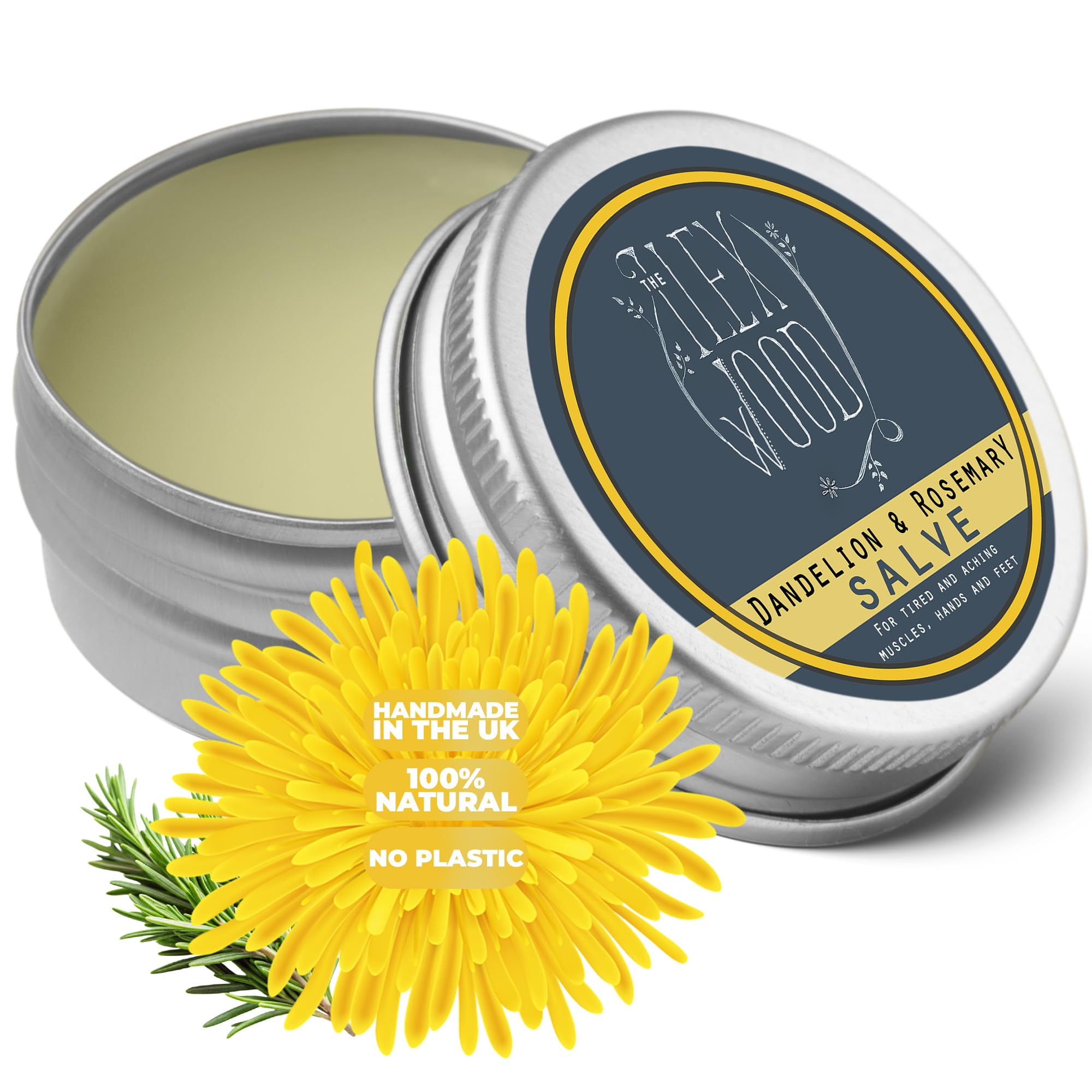 The Ilex Wood - All-Natural Skin Balm - Dandelion and Rosemary Salve - 100% Natural, vegan, Massage Balm, Sore Muscles, Dry Skin, cruelty free, handmade in the UK - 100ml — image 1