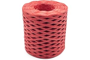 SILLLULE Raffia Paper Craft Ribbon,1/4 Inch 656 Feet Raffia Twine String for Gifts Wrapping,Raffia Ribbon Raffia Paper Rope for Craft Weaving Hats Bags Knitted Crochet DIY Craft Projects,Red